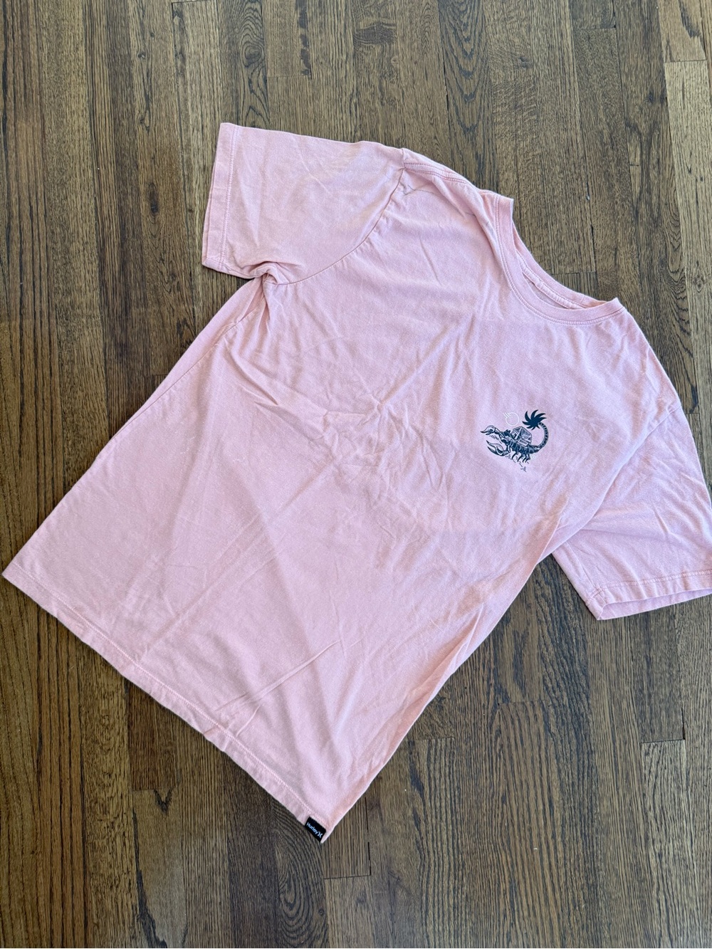 Hurley Salmon Pink Short Sleeve Tee with Small Navy Palm Graphic